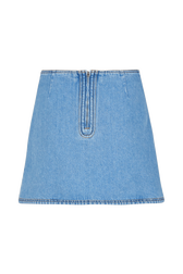 Women Denim Mini Skirt Stonewashed indigo back view
