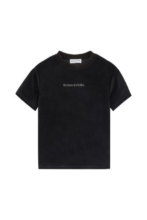 Women Velvet T-shirt Black front view