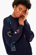 SR Iconic Symbols Sweater Black/blue details view 2