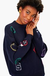 SR Iconic Symbols Sweater Black/blue details view 2