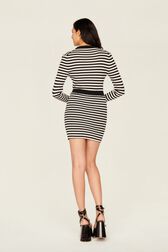 Women Rib Sock Knit Striped Mini Skirt Black/white back worn view