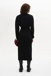 Women's High-Waisted Midi Knit Wool Skirt Black back worn view