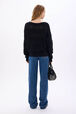 Pull col rond à manches longues en crochet coton ajouré Noir vue portée de dos