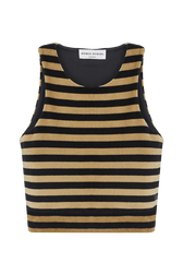 Women Striped Velvet Bra Black front view