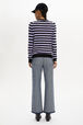 Striped Long-Sleeved Crew Neck Sweater Striped black/lilac back worn view