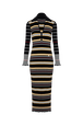 Striped Knit Polo-Collar Dress Black/ecru front view