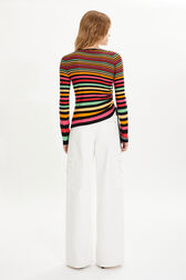 Pull rayé col asymétrique à manches longues Multico raye vue portée de dos
