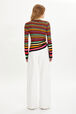 Striped long-sleeved sweater with asymmetric collar Multico striped back worn view