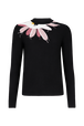 Pull en laine fleur tissée au col femme Noir vue de face