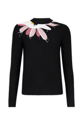 Pull en laine fleur tissée au col femme Noir vue de face
