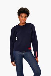 Pull en laine parme Raye noir/bleu vue de détail 1