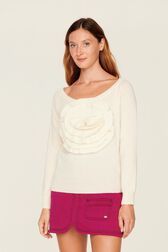 Women Plain Flower Sweater Ecru details view 3