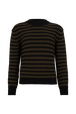 Pull rayé col rond à manches longues Raye noir/kaki vue de face