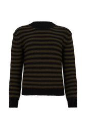 Striped Long-Sleeved Crew Neck Sweater Striped black/khaki front view