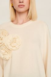 Women Wool Flowers Sweater Ecru details view 2