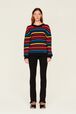 Women Big Poor Boy Striped Sweater Multico striped rf front worn view