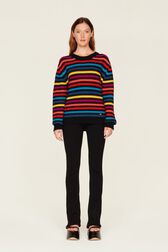 Women Big Poor Boy Striped Sweater Multico striped rf front worn view