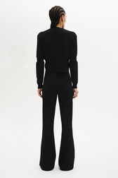 Long-Sleeved Crew-Neck Cardigan Black back worn view