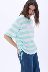 Striped short-sleeved crew-neck T-shirt White/mint stripe details view 2