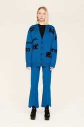 Cardigan grunge laine logo Sonia Rykiel femme Bleu canard vue de détail 2