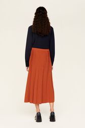 Women Two-Tone Godet Skirt Red back worn view