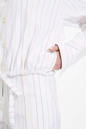 Women Cotton Canvas Multicolor Striped Bomber White details view 2
