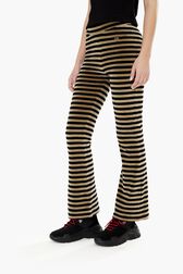 Women Striped Velvet Flare Pants Black front view