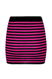 Women Rib Sock Knit Striped Mini Skirt Black/fuchsia back view