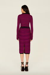 Jupe longue laine Poor Boy rayée femme Raye noir/fuchsia vue portée de dos