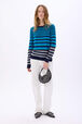 Pull rayé col rond à manches longues Rayures bleu/silver vue portée de face
