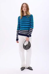 Pull rayé col rond à manches longues Rayures bleu/silver vue portée de face