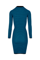 Women Rib Sock Knit Striped Maxi Dress Striped black/pruss.blue back view