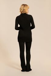 Women Ribbed Knit Cardigan Black back worn view