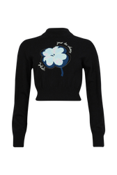 Intarsia Clover Print Cashmere Knit Crew-Neck Sweater Black front view