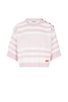 Short-sleeved crew-neck marinière sweater Pink white front view