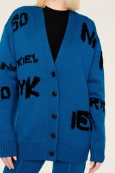 Cardigan grunge laine logo Sonia Rykiel femme Bleu canard vue de détail 3