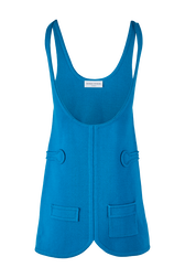Women Sleeveless Milano Short Dress Prussian blue front view