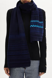 Fair Isle Long Scarf Blue back worn view