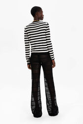 Women Poorboy knitted striped cardigan Black/white back worn view