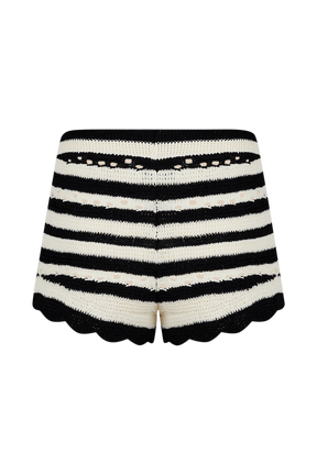 Short rayures ajourées bicolore femme Raye noir/ecru vue de face