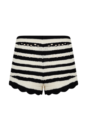 Women Two-Colour Openwork Striped Shorts Black/ecru front view