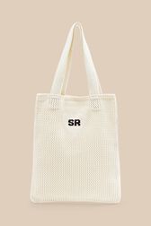 Women Heart Print Crochet Bag Ecru front view
