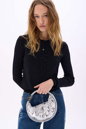 Sac Domino mini en cuir métal effet croco Argent vue portée de face