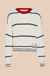Pull rayé col contrastant femme Ecru vue de face