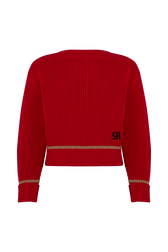 Wool Knit Boat-Neck Sweater Red front view