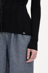 Long-Sleeved V-Neck Cardigan Black details view 2