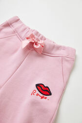 Jogging à broderie fille motif bouche Rose vue de détail 1
