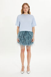 Feather mini skirt Blue grey front worn view