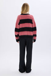 Cardigan rayé brossé en laine melangé Rayures noir/rose vue portée de dos
