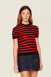 Sweater manches courtes Big Poor Boy rayé femme Raye noir/rouge vue de détail 1